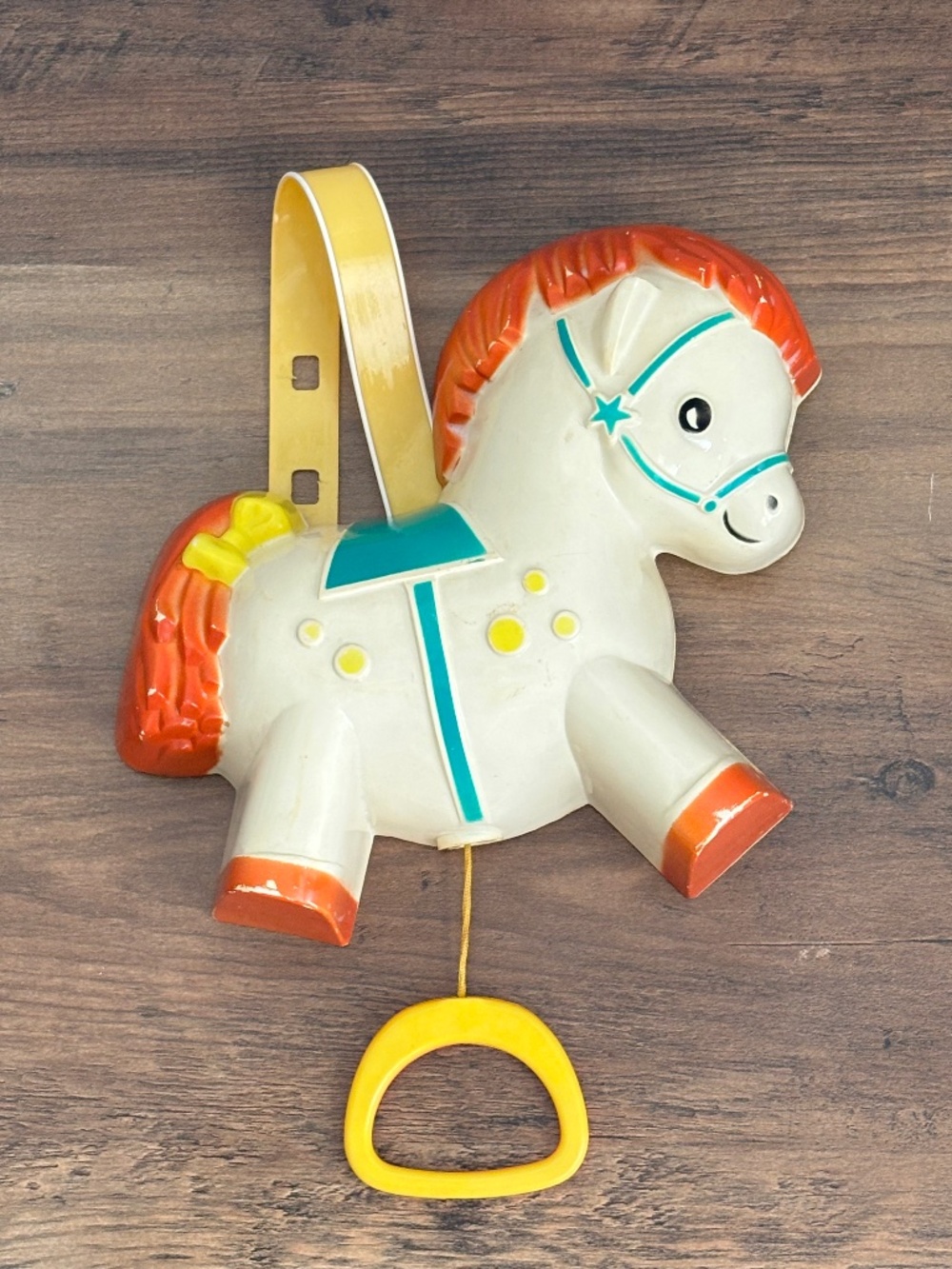 VINTAGE 1968 Fisher Price Pony Music Box Musical Pull String Crib Baby Toy #190